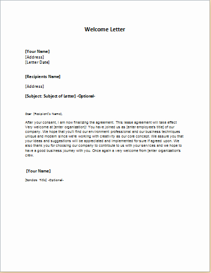 Examples Of Welcome Letters Fresh Wel E Letter Templates for Ms Word