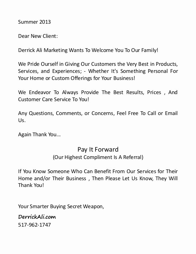 Examples Of Welcome Letters Luxury New Client Infopackage and Wel E Letter