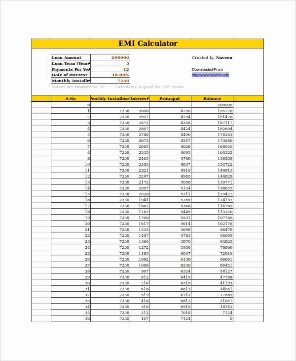 Excel Auto Loan Calculator Lovely Sample Loan Calculator Excel 6 Documents In Excel