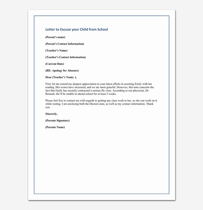 Excuse Note for School Absence Fresh Apology Letter for Absence From School Due to Illness