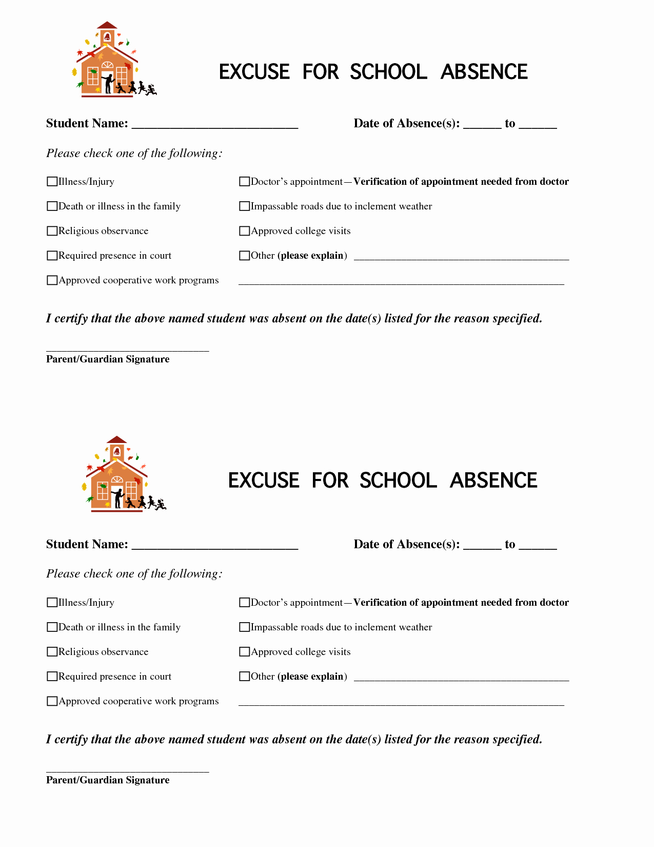 Excuse Note for School Template Best Of 8 Best Of Printable for School Absence Excuses