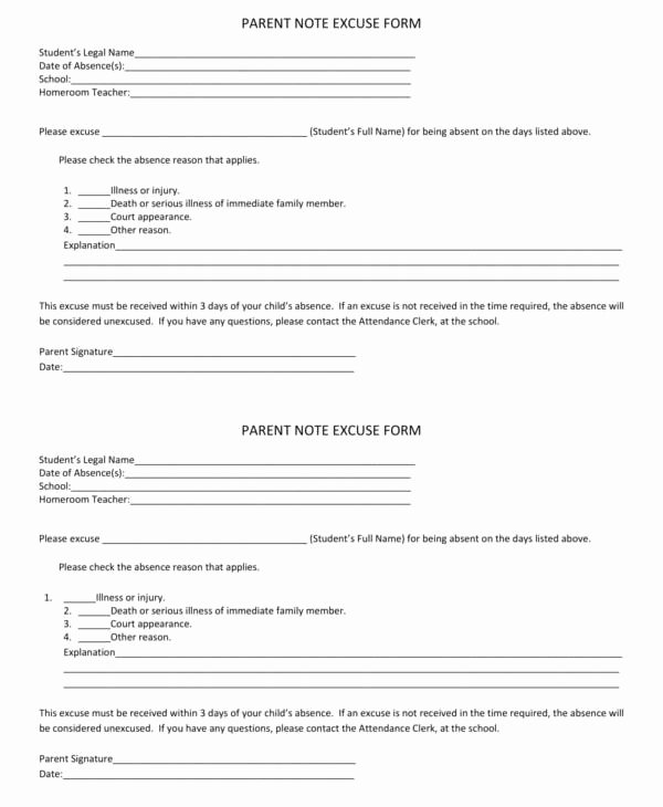 Excuse Note for School Template Lovely 12 Excuse Note Templates for Work &amp; School Pdf
