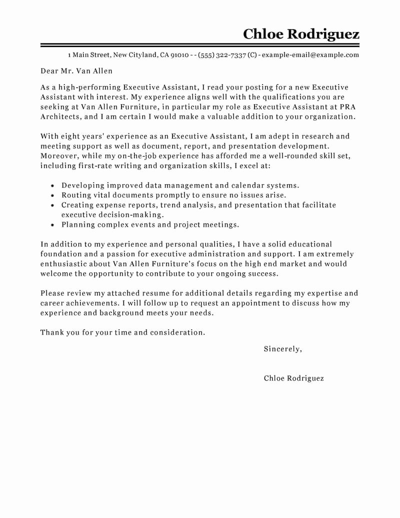 Executive Administrative assistant Cover Letter Awesome Best Executive assistant Cover Letter Examples