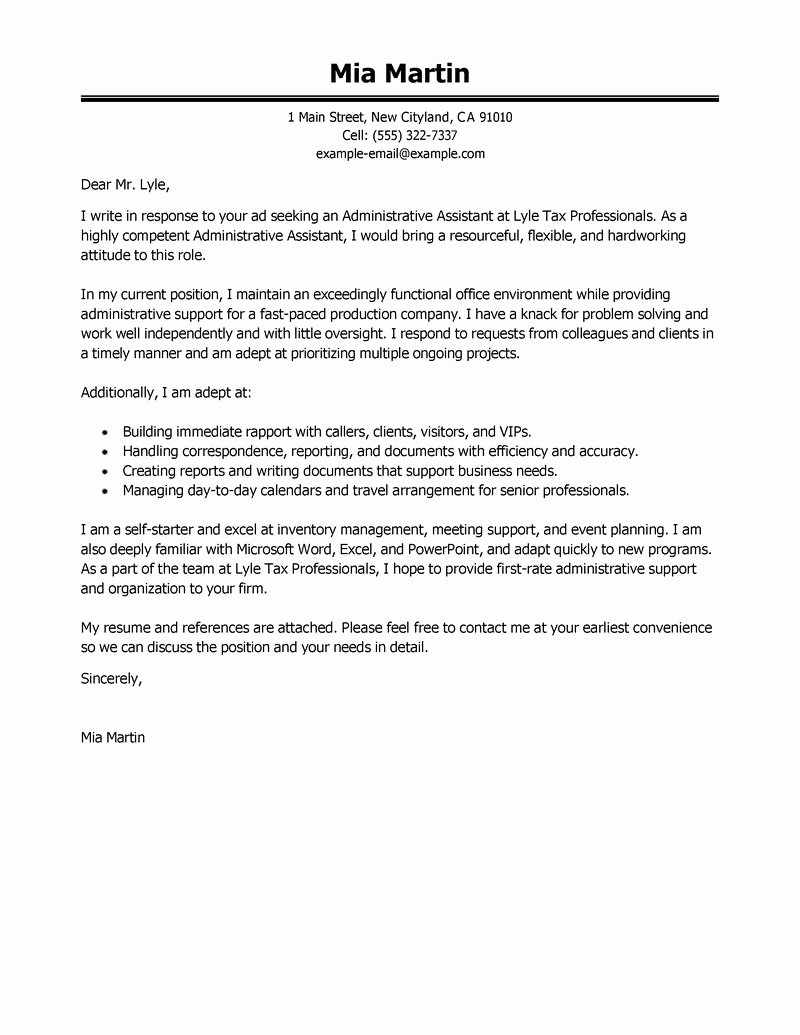 Executive Administrative assistant Cover Letter Best Of Executive assistant Cover Letter