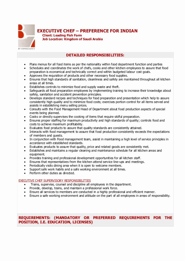 30 Executive Sous Chef Job Description Example Document Template