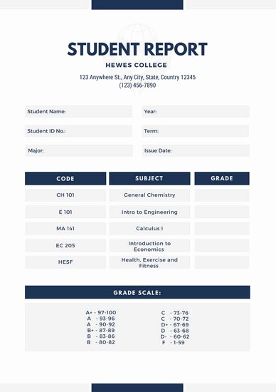 Fake College Report Card Fresh Customize 134 College Report Card Templates Online Canva
