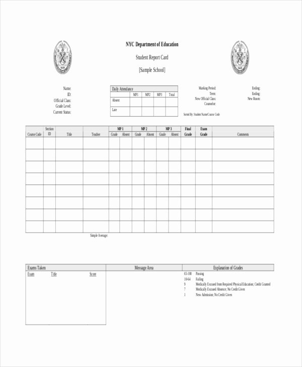 Fake College Report Card Lovely Blank 7 Printable Report Card Template Excel Pdf source