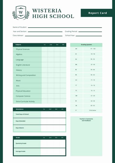 Fake College Report Card Luxury High School Report Card Template