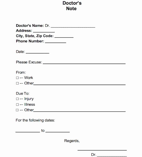 30 Fake Doctors Excuse for Work Example Document Template