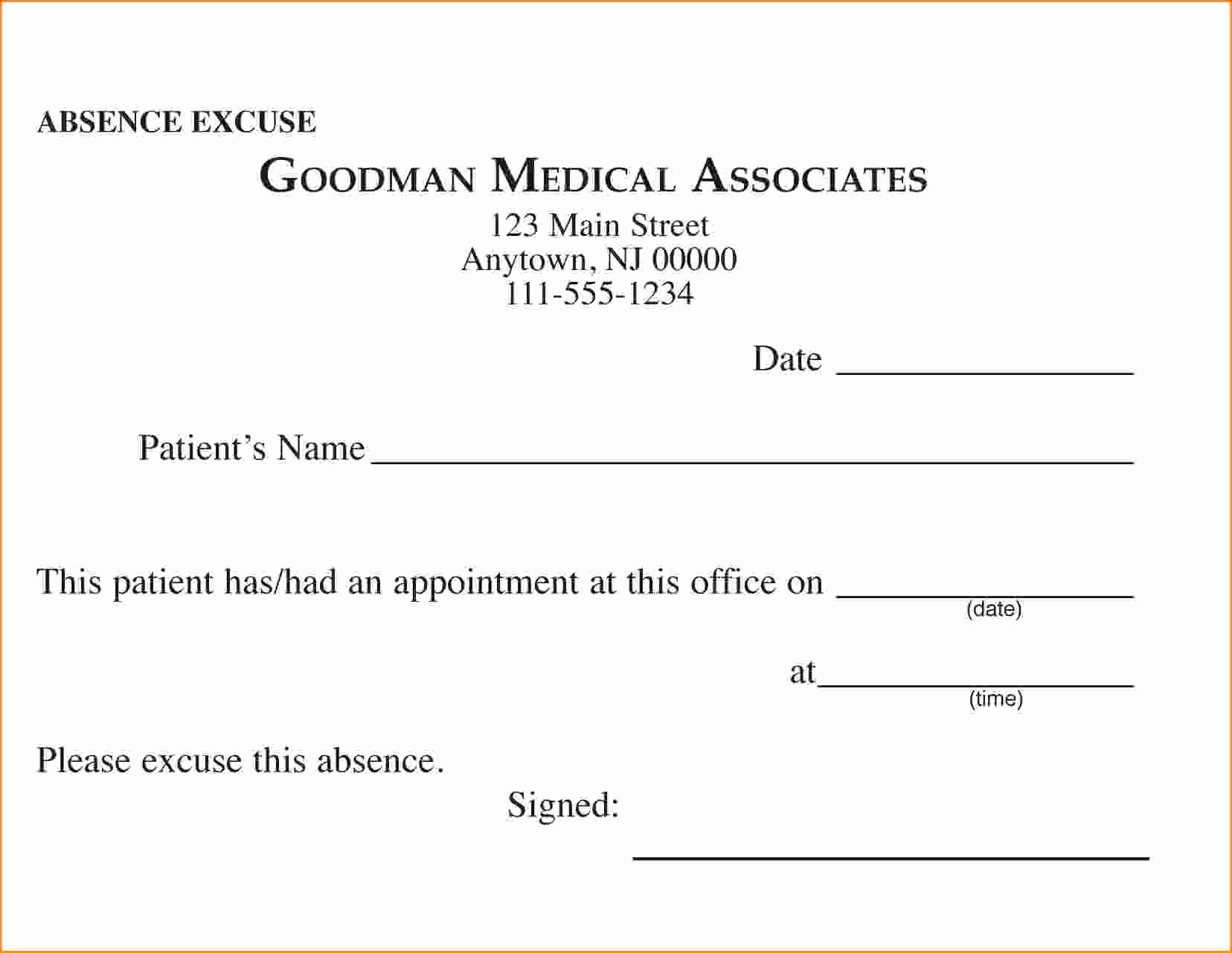 30 Fake Doctors Excuse For Work Example Document Template
