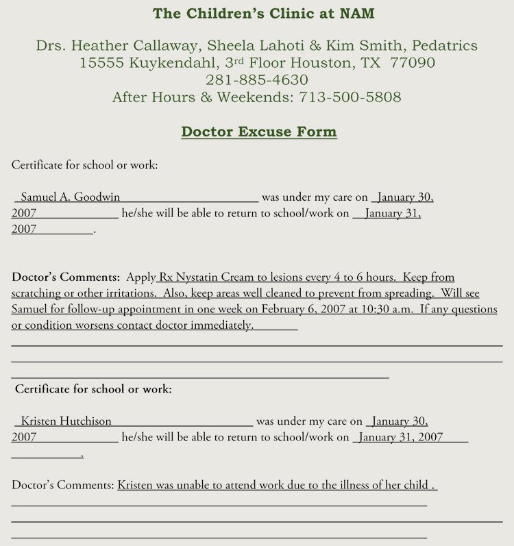 30 Fake Doctors Excuse for Work Example Document Template