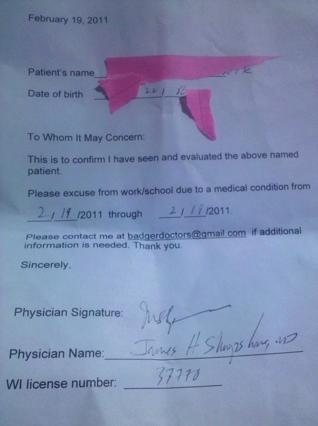 Fake Doctors Note with Signature Unique Fake Doctors’ Notes Being Handed Out at Wisconsin Gov