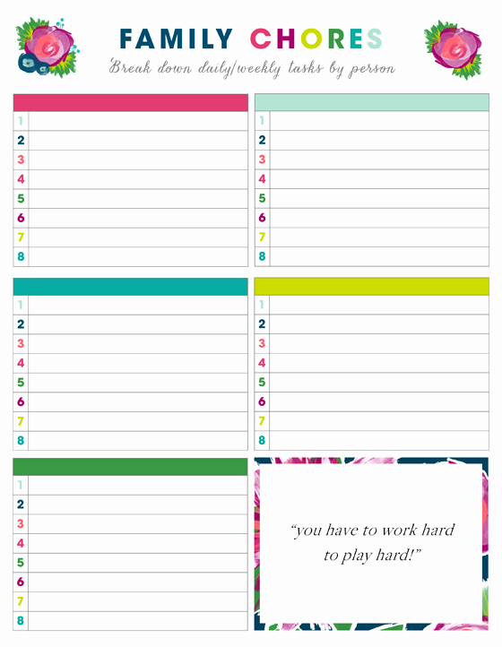 Family Chore Chart Printable Awesome Free Printable Weekly Chore Charts