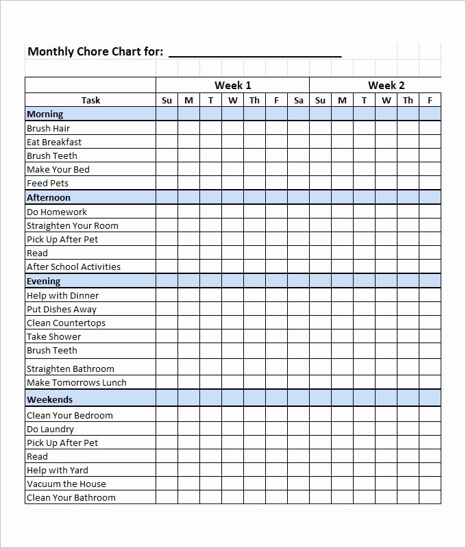 Family Chore Chart Printable Luxury Family Chore Chart Template – 10 Free Word Excel Pdf