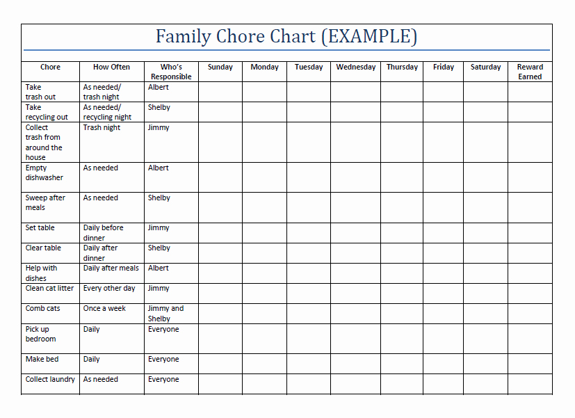 Family Chore Charts Templates Fresh Household Chore
