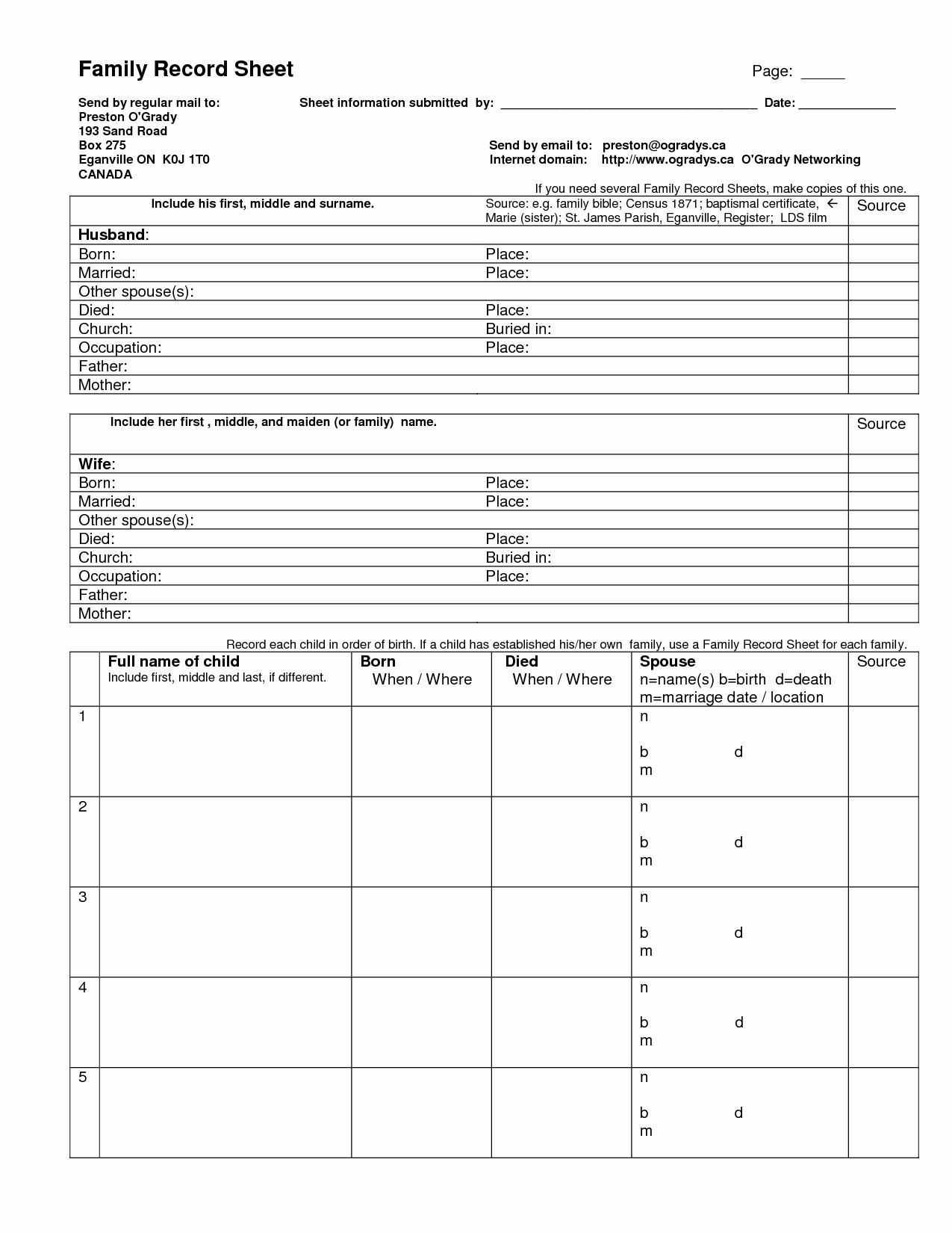 Family Tree forms Printable Fresh Family Record Sheet Doc Genealogy forms