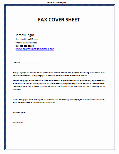 Fax Cover Sheet Word Template Elegant Fax Cover Sheet Template