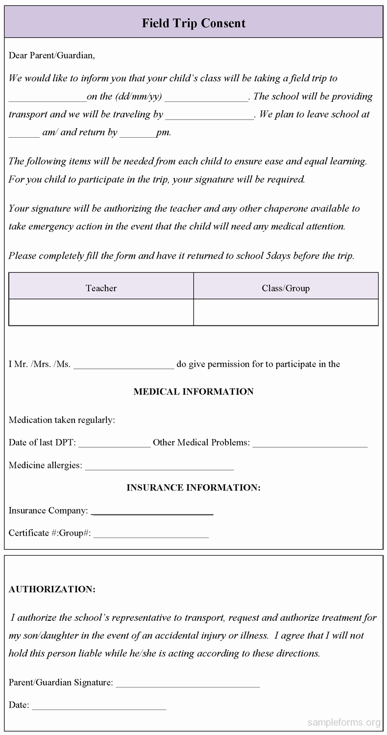 Field Trip Permission form Inspirational Field Trip Consent form Sample forms