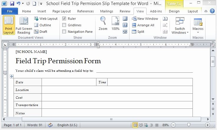 Field Trip Permission Slip form Awesome School Field Trip Permission Slip Template for Word