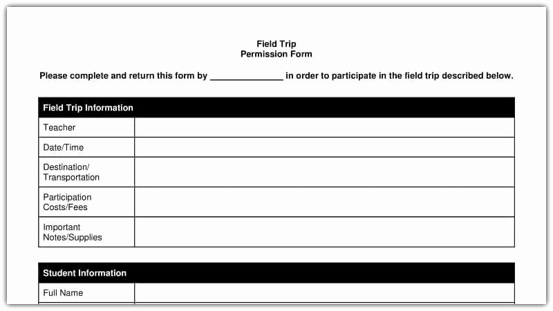 Field Trip Permission Slip form Fresh Free Field Trip and School Permission forms Templates