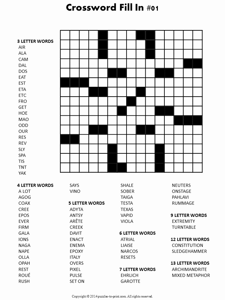 Fill In Puzzles Printable Awesome Crossword Fill In Puzzles Printable Vocabulary Builders