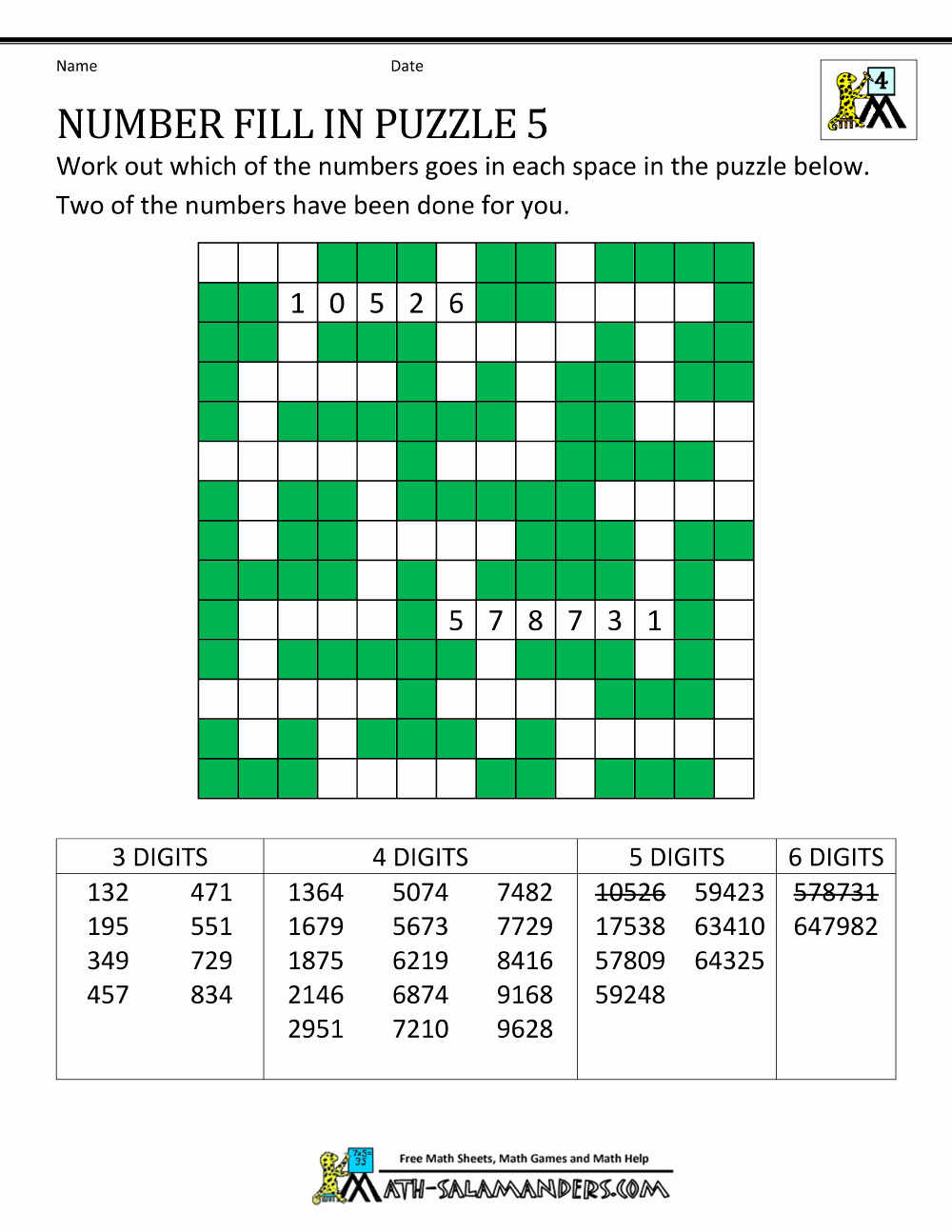 Fill In Puzzles Printable Unique Number Fill In Puzzles