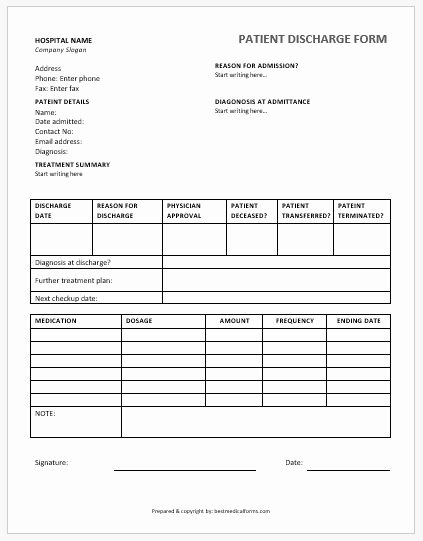Fillable Hospital Discharge Papers Lovely Patient Discharge form Template Ms Word