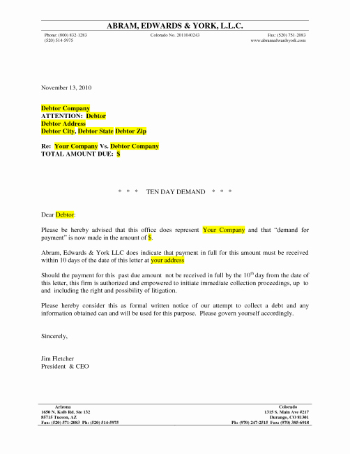 Final Demand Collection Letter Best Of Debt Recovery Letter Demand Template