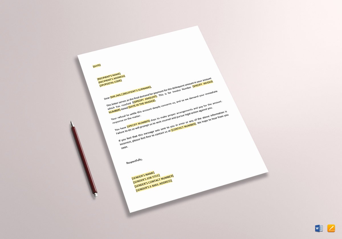Final Demand Collection Letter Elegant Final Demand for Payment Letter Template In Word Google