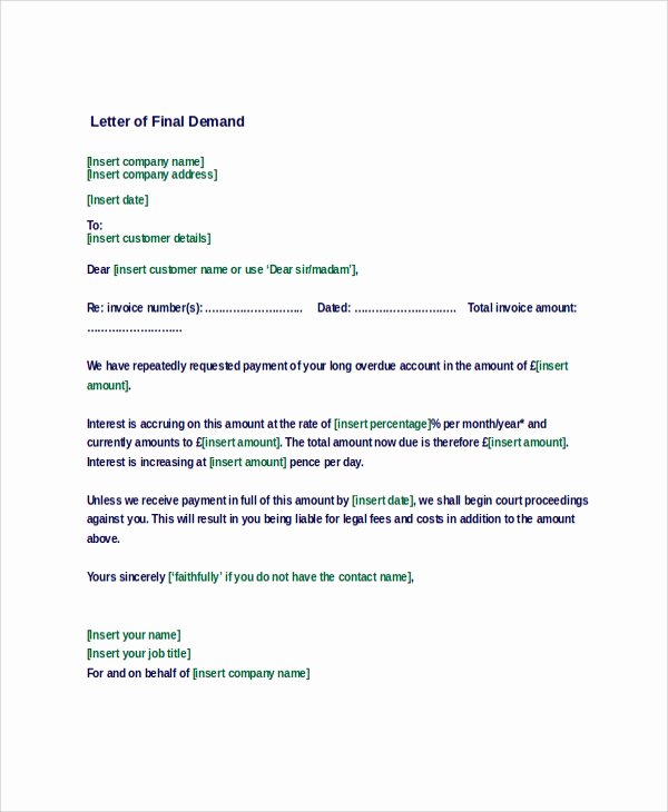 Final Demand for Payment Inspirational Sample Demand Letter 7 Documents In Pdf Word