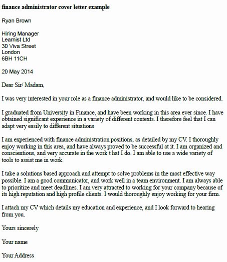 Finance Cover Letter Sample Beautiful Finance Administrator Cover Letter Example Learnist