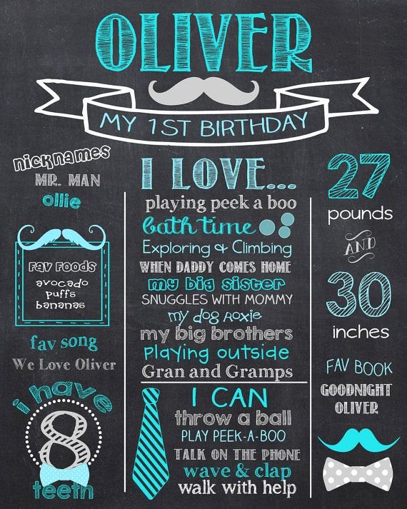 First Birthday Chalkboard Poster Elegant Tie 1st Birthday Chalkboard Mustache &amp; Bow Ties First