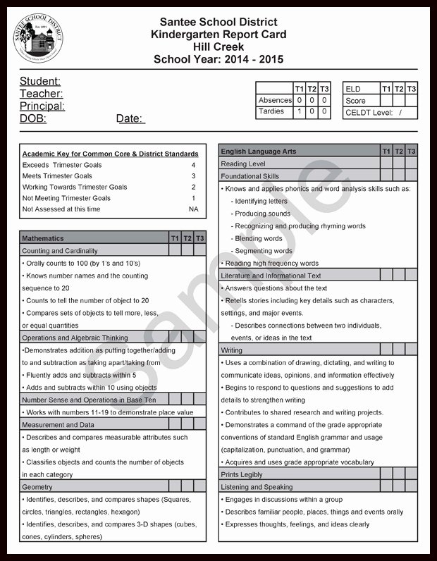 First Grade Report Card Template Lovely assessment Ccss Report Cards and Eld Addendums