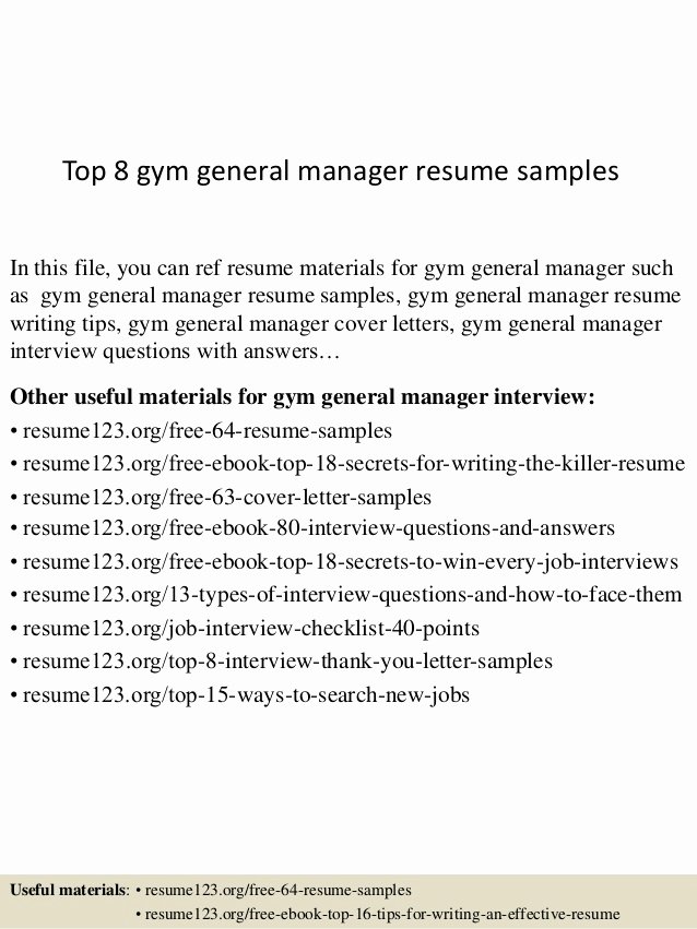 top 8 gym general manager resume samples