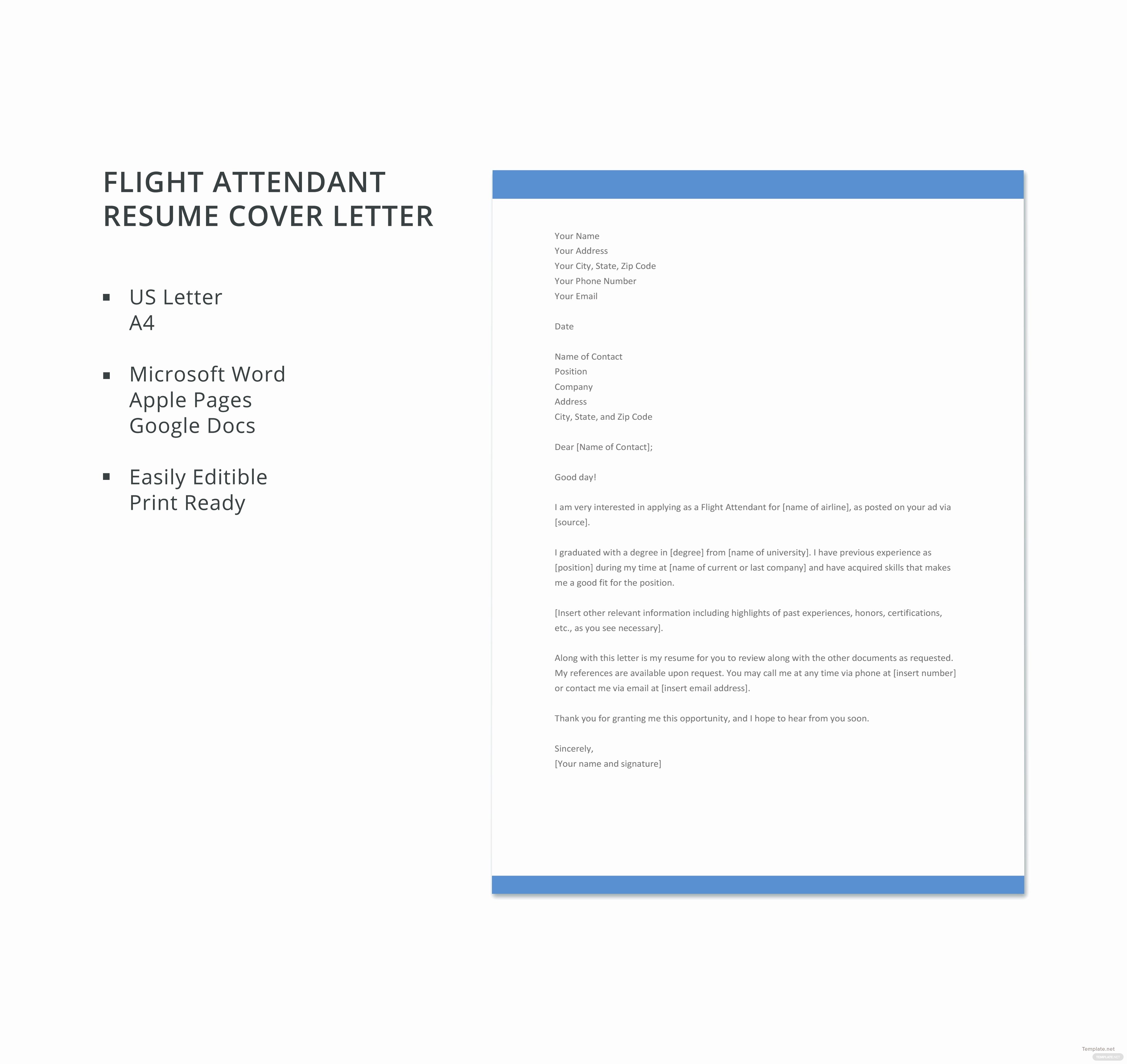 Flight attendant Resume Cover Letter New Free Flight attendant Resume Cover Letter Template In