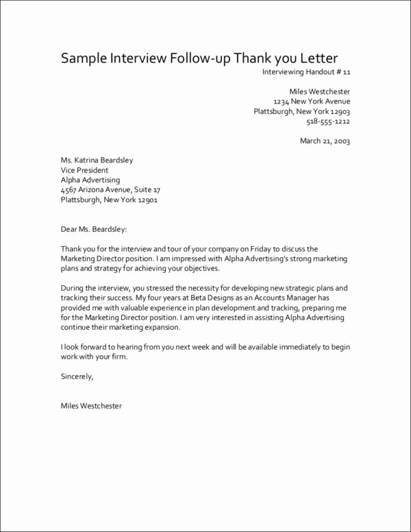 Follow Up Letter Template Beautiful 10 Interview Thank You Letter Samples &amp; Templates Pdf