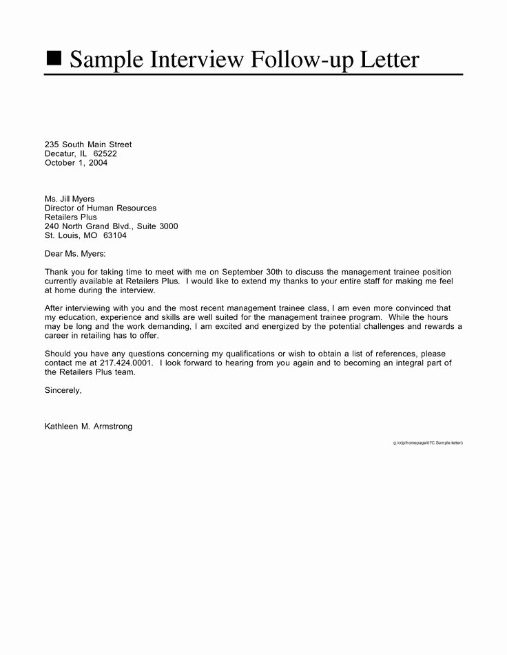 Follow Up Letter Template Elegant Interview Follow Up Email