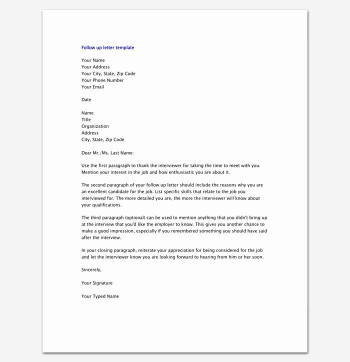 Follow Up Letter Template Lovely Follow Up Letter Template 10 formats Samples &amp; Examples