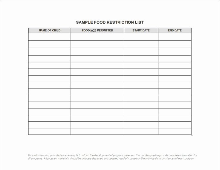 Food Allergy List Template New Infant Room Allergy Lists Day Nurseries Act for Child