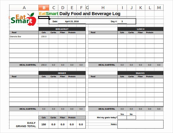 Food Log Template Excel Fresh 33 Food Log Templates Doc Pdf Excel