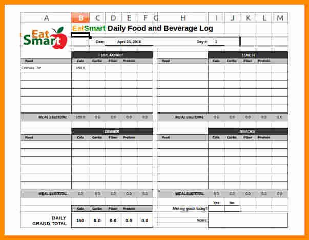 Food Log Template Excel Fresh 9 Printable Daily Food Journal