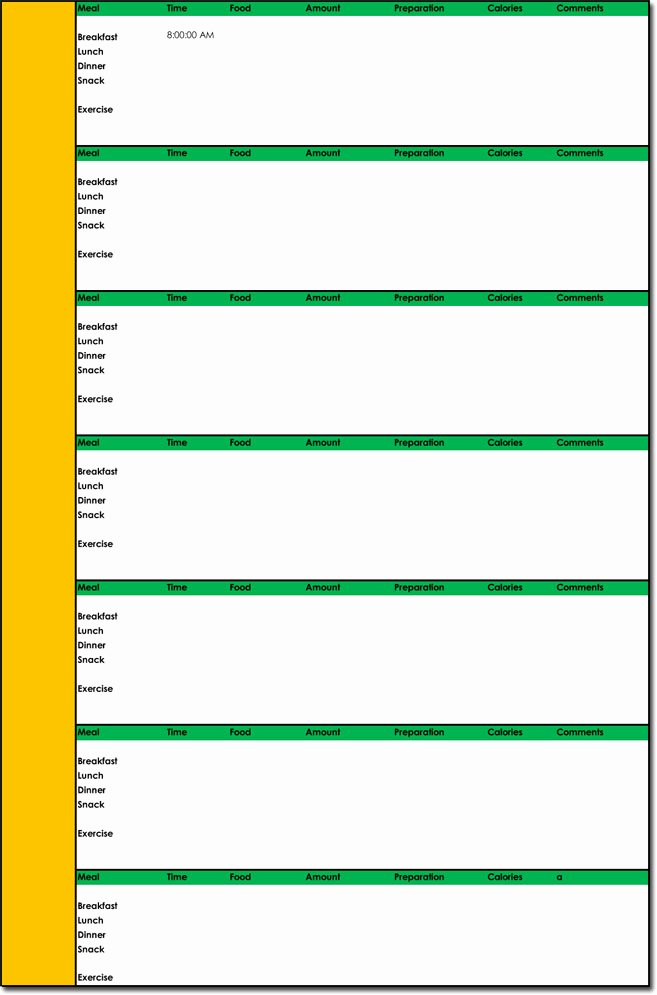 Food Log Template Excel Unique Food Diary Log Journal Templates