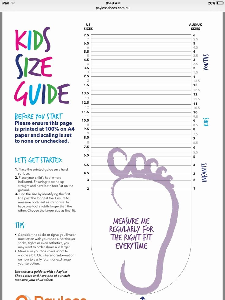 Foot Measurement Chart Printable Best Of Printable Kid S Shoe Size Chart From Payless Shoes