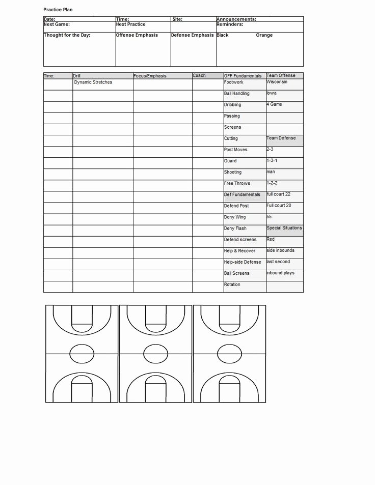 Football Practice Plan Sheet Elegant Basketball Practice Plan Template Sample