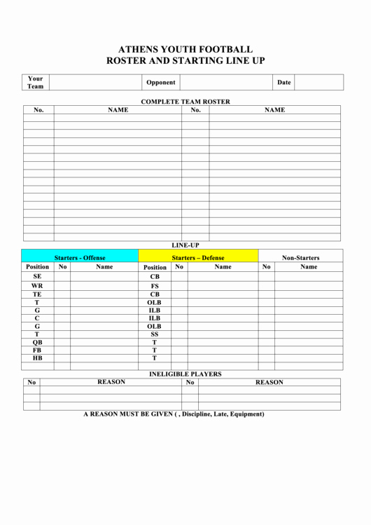 Football Team Roster Template New athens Youth Football Roster and Starting Line Up