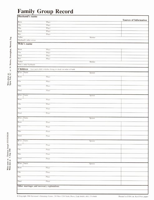 Form for Family Tree Fresh Family Group Sheet form
