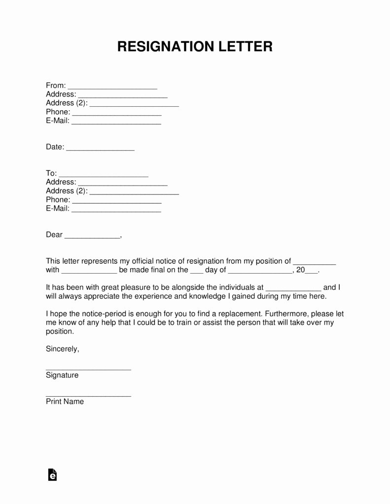 Form Letter Of Resignation Elegant Free Resignation Letter Templates Samples and Examples