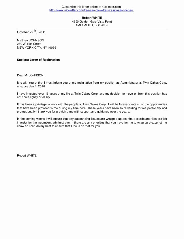 Form Letter Of Resignation New Resignation form