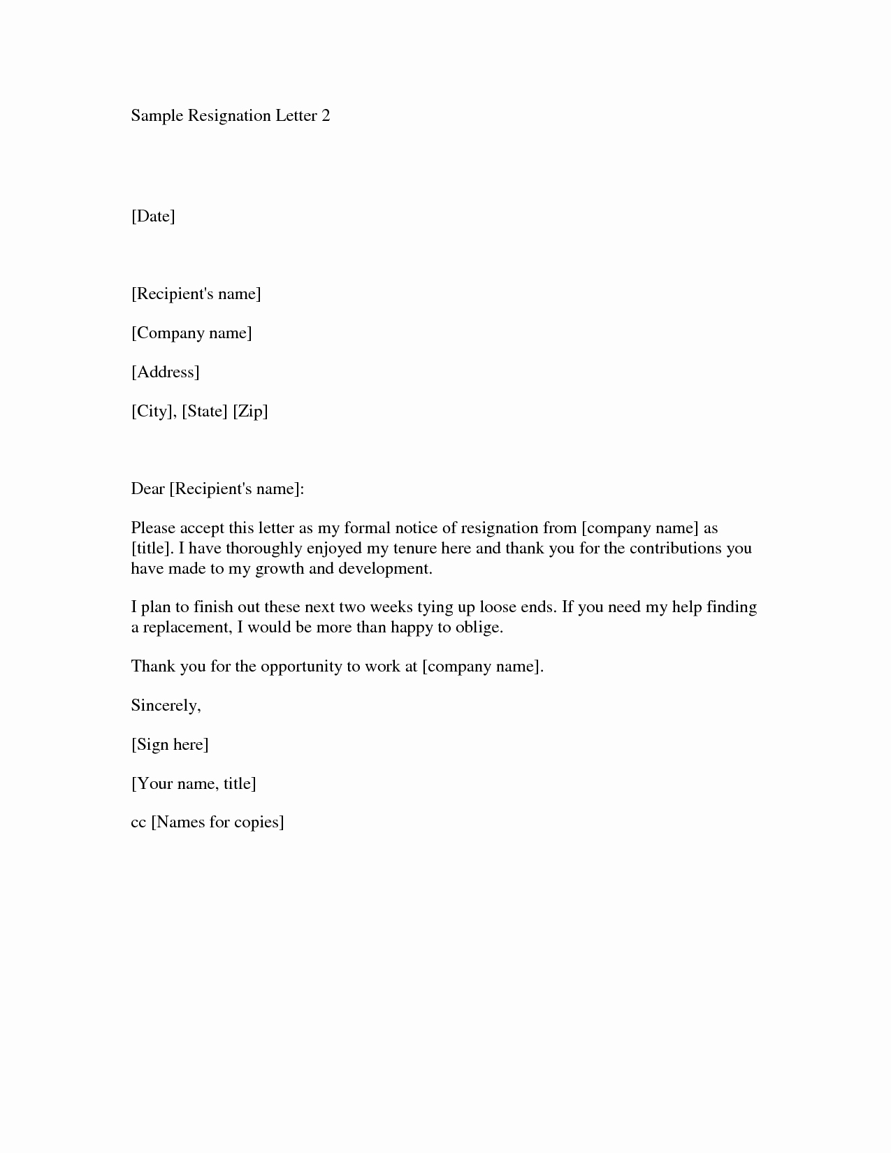 Form Letter Of Resignation Unique Printable Sample Letter Of Resignation form