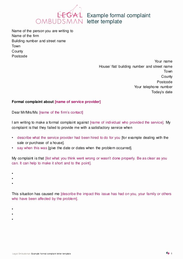 Formal Complaint Letter Template Best Of Example formal Plaint Letter Template